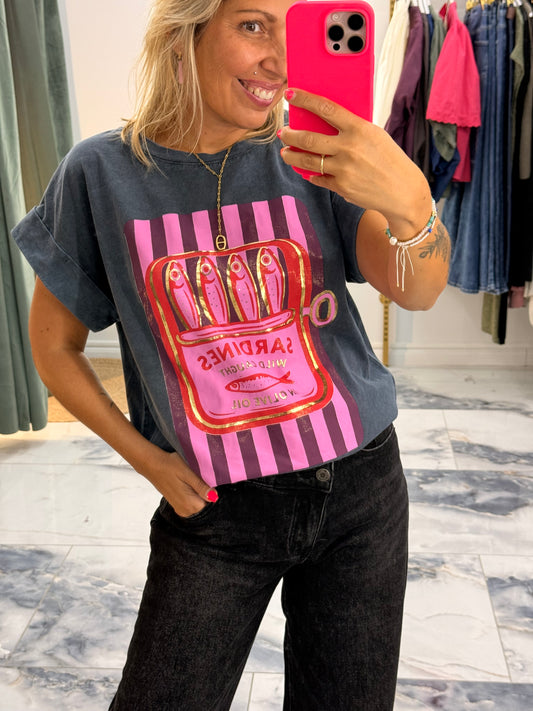 T-shirt SARDINES gris Fushia