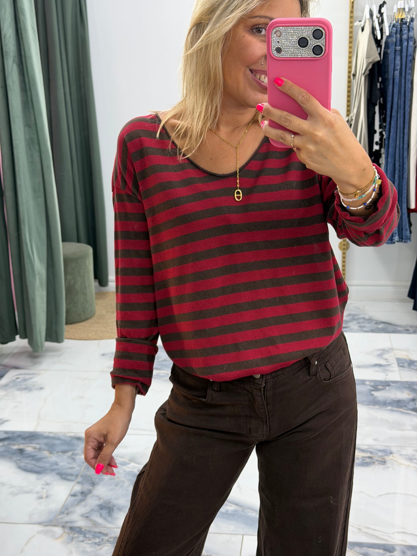 T-shirt Marinière SUZIE Bordeaux /choco