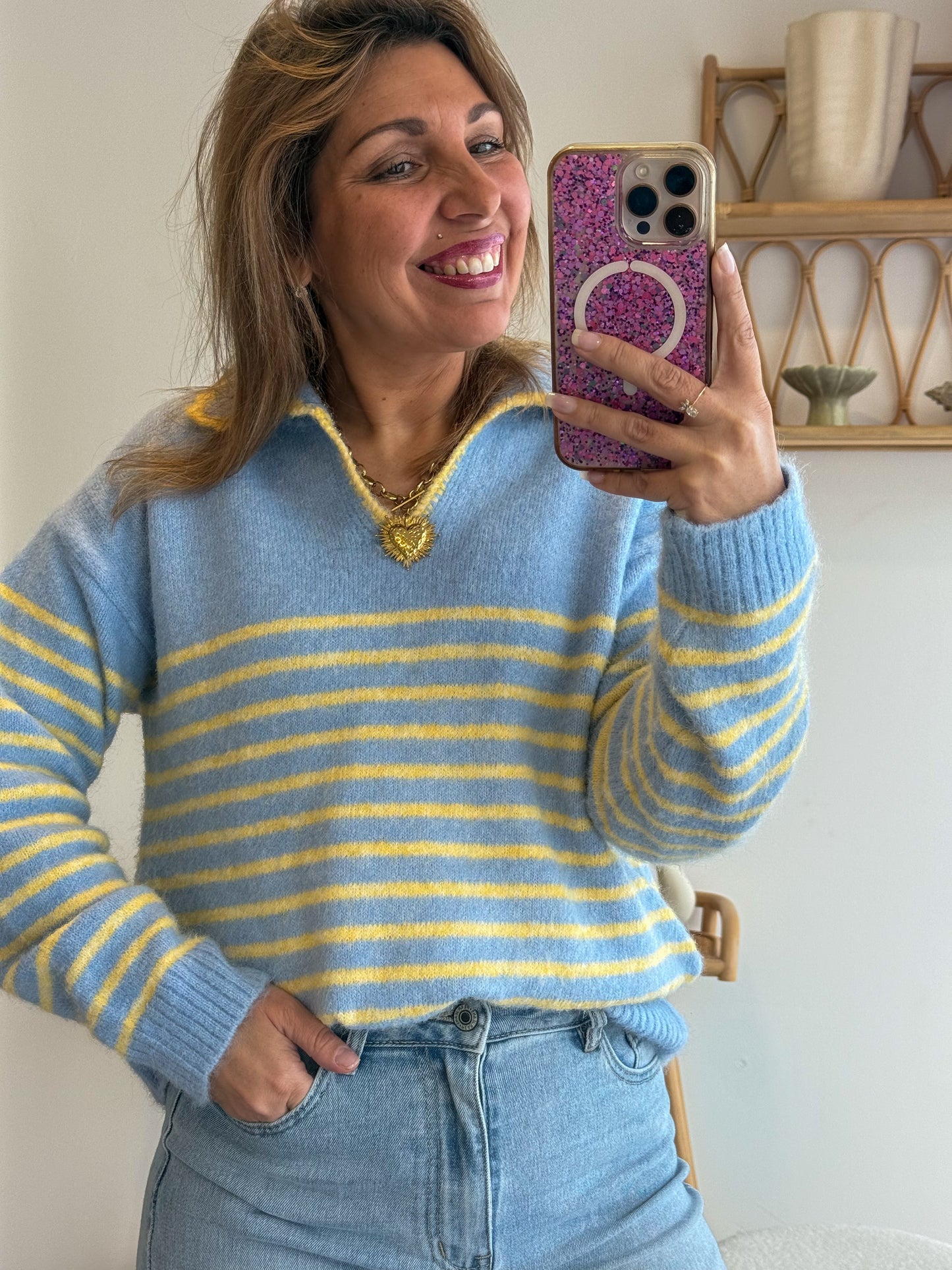 Pull WINTER bleu/jaune