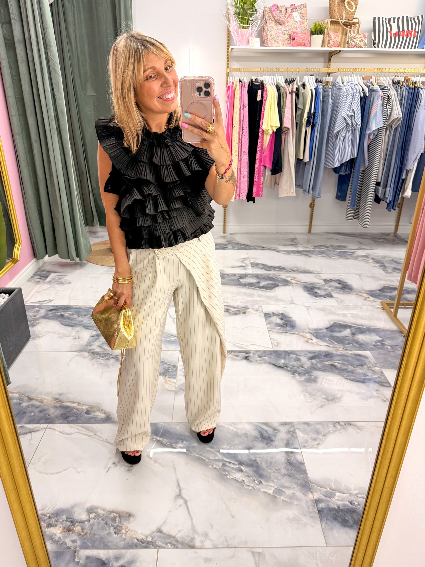 Pantalon TRENDY rayé beige