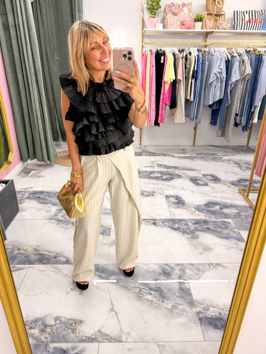 Pantalon TRENDY rayé beige
