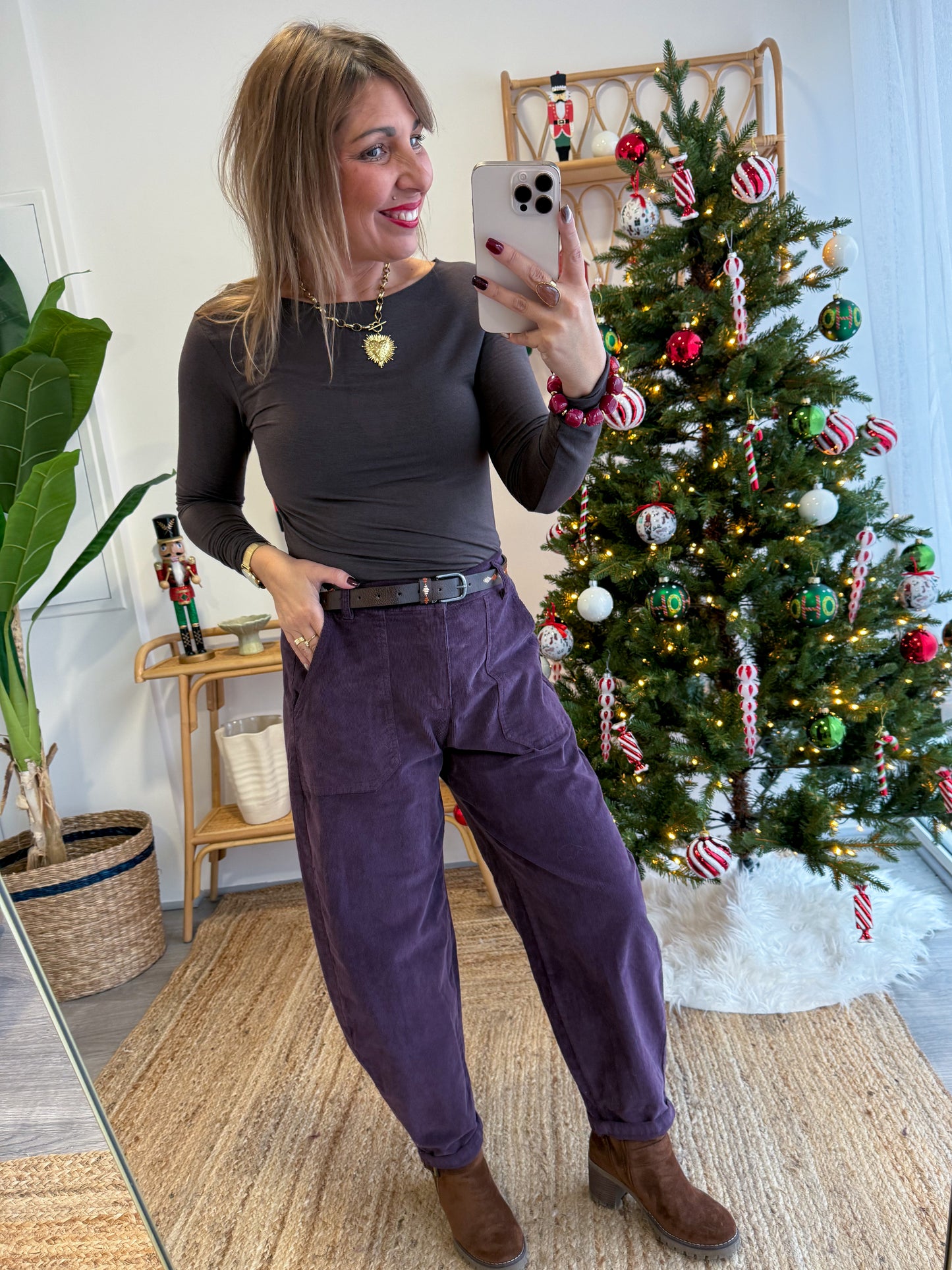 Pantalon ROMY VELOURS prune