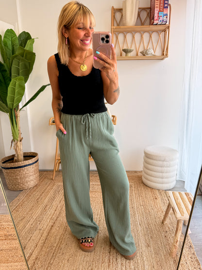 Pantalon JEANNE gaze de coton kaki