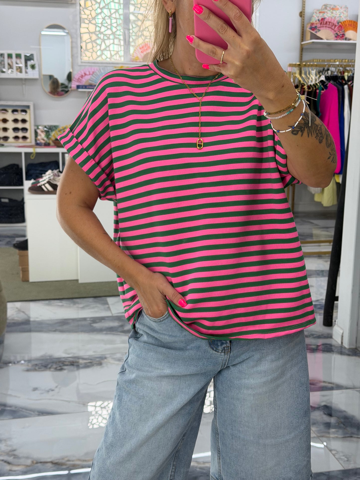 T-shirt MARINETTE rose/vert