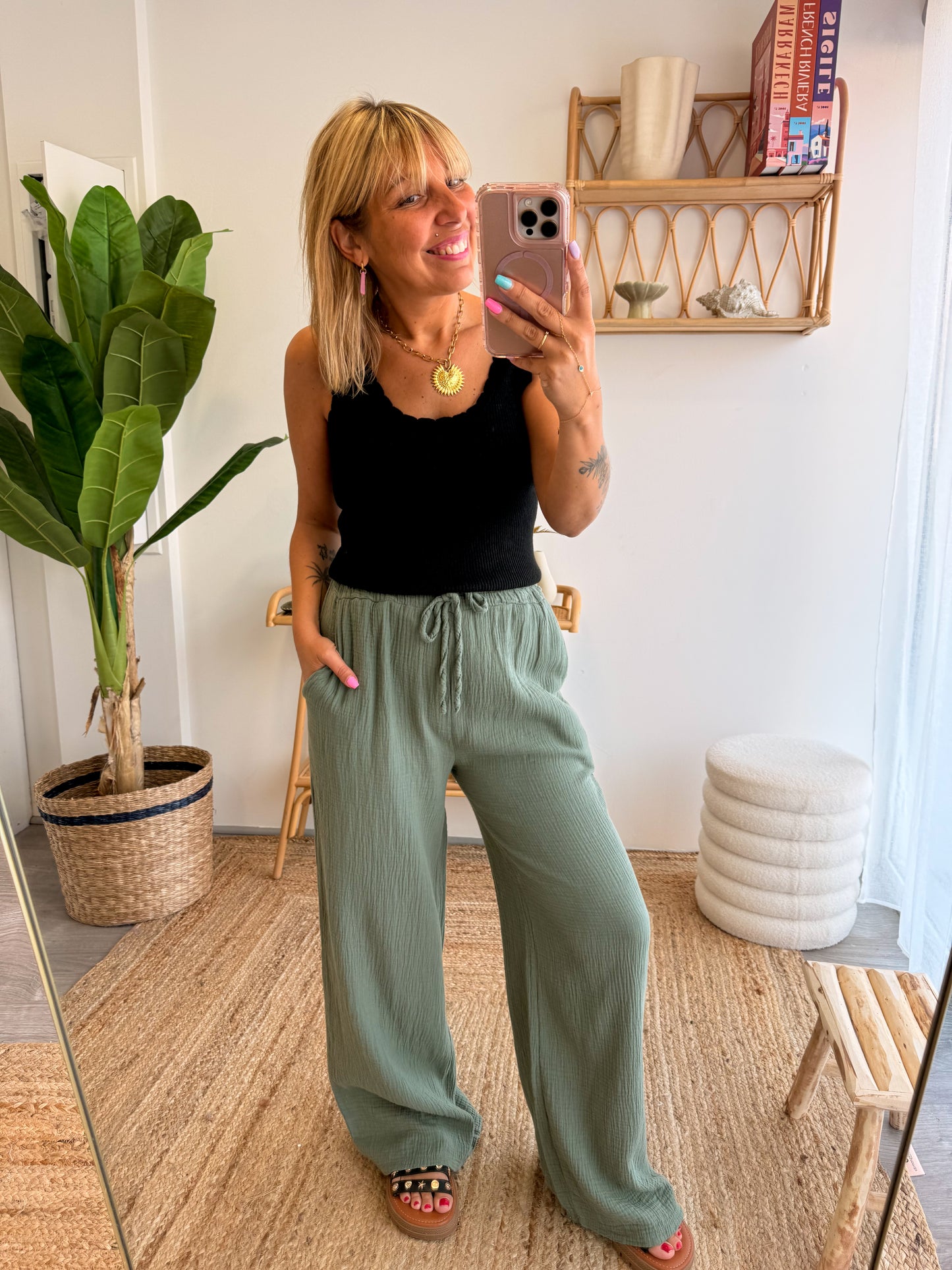 Pantalon JEANNE gaze de coton kaki