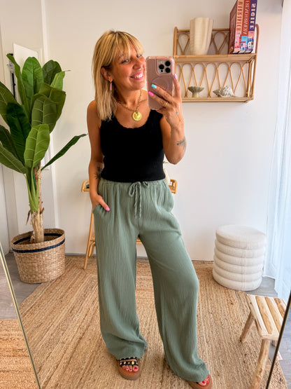 Pantalon JEANNE gaze de coton kaki