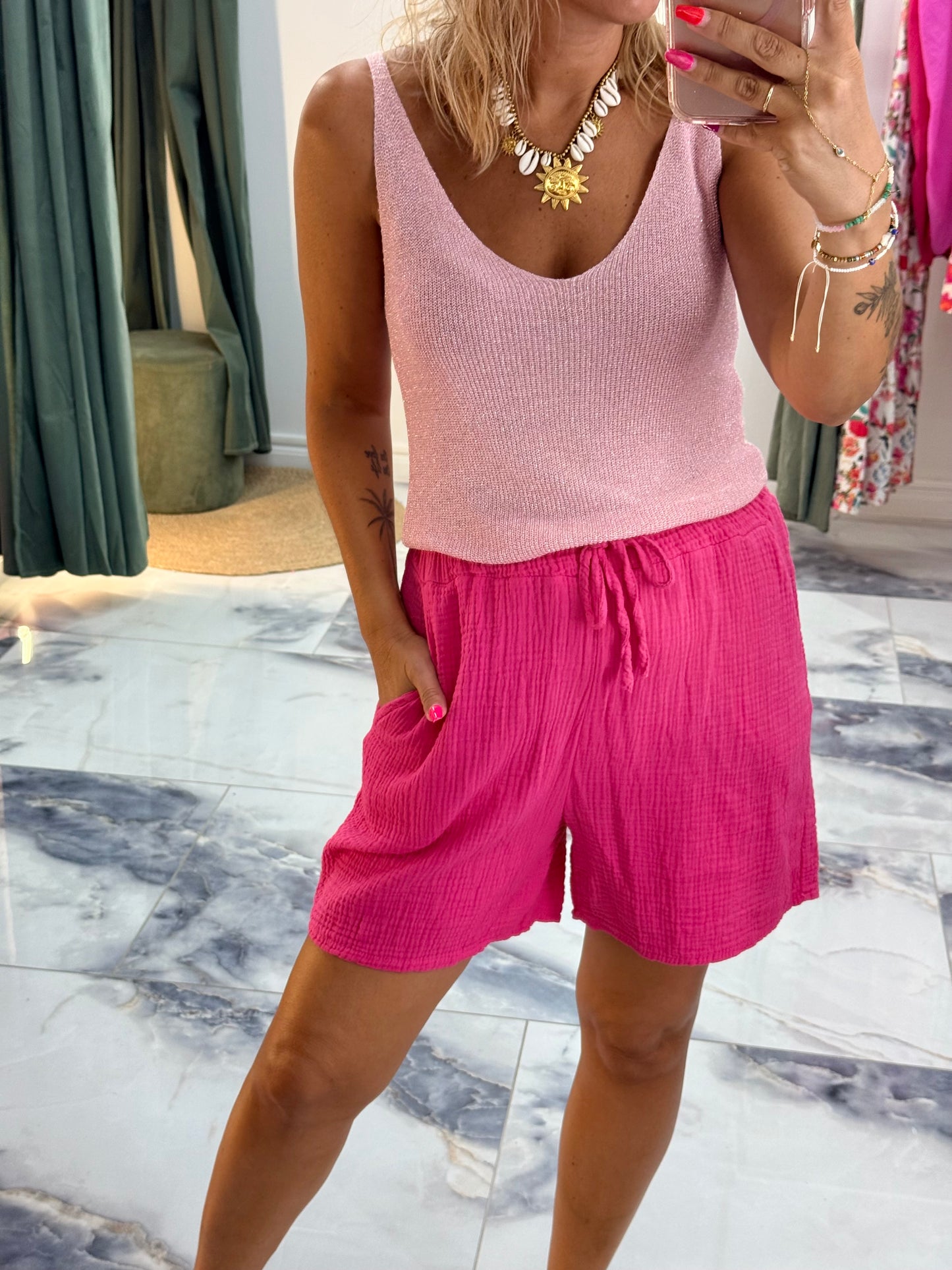 Short BASIC gaze de coton Fushia