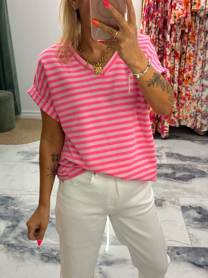 T-shirt MARINETTE Rose bonbon col V