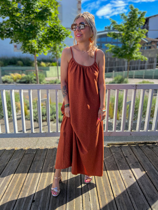 Sun- robe longue terracota pailletée