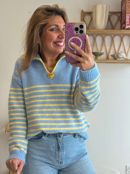 Pull WINTER bleu/jaune