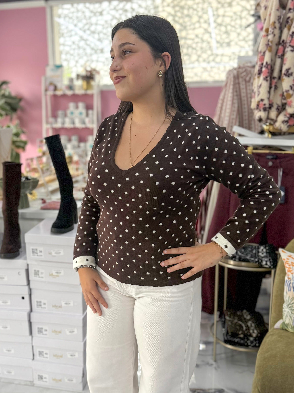 Pull POLKA marron