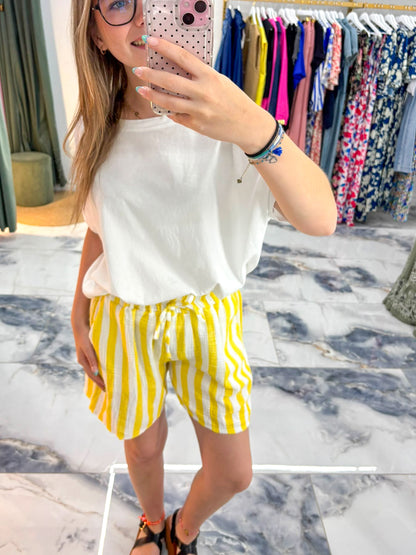 Short ÉVASION gaze de coton rayures jaune