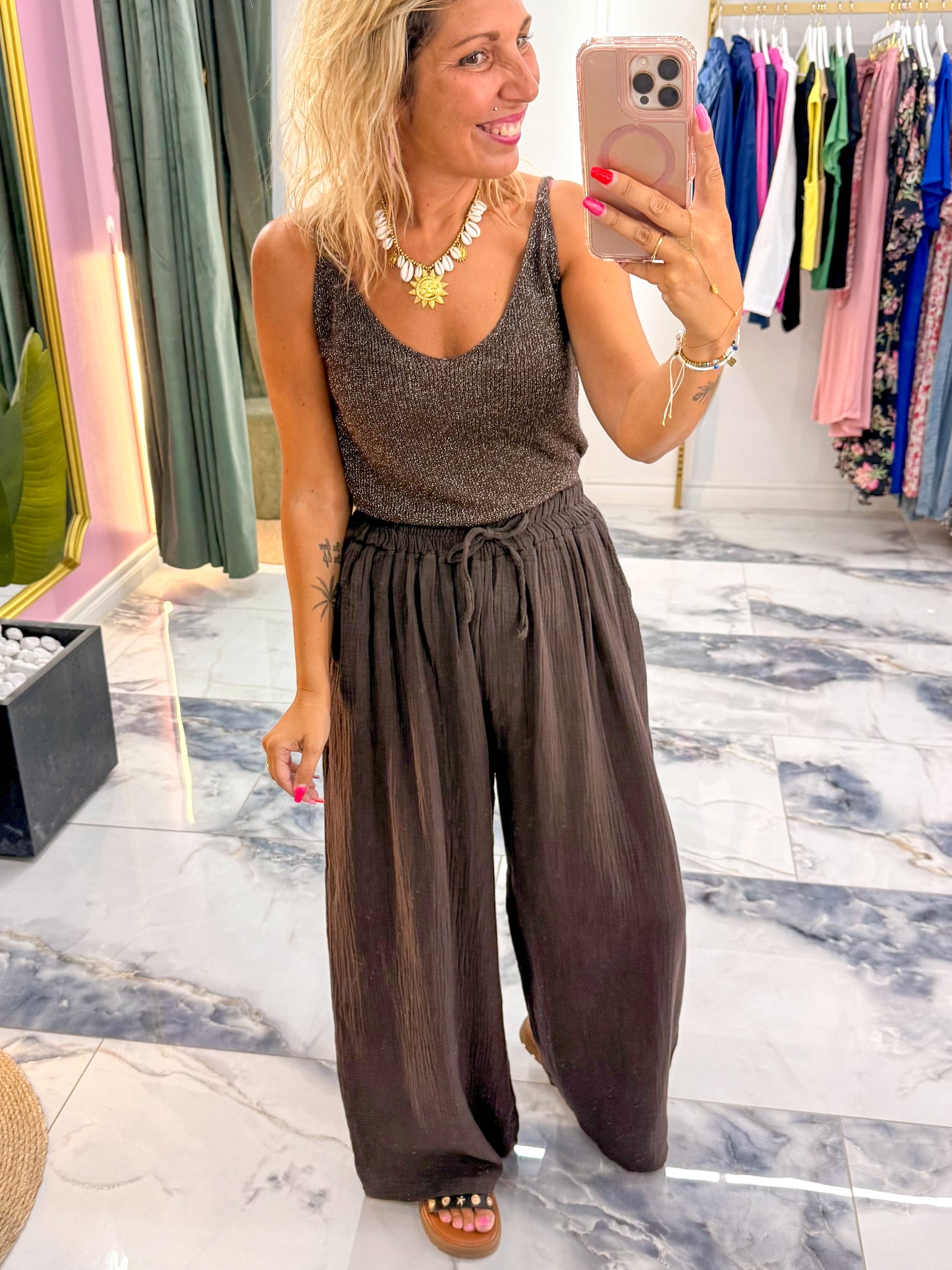 Pantalon JEANNETTE gaze de coton  marron