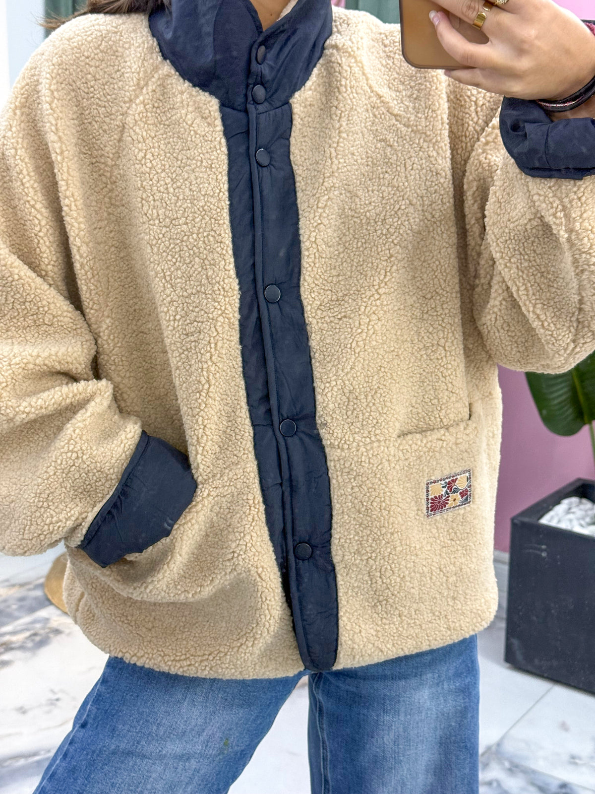 Veste NUAGE réversible marine/beige foncé