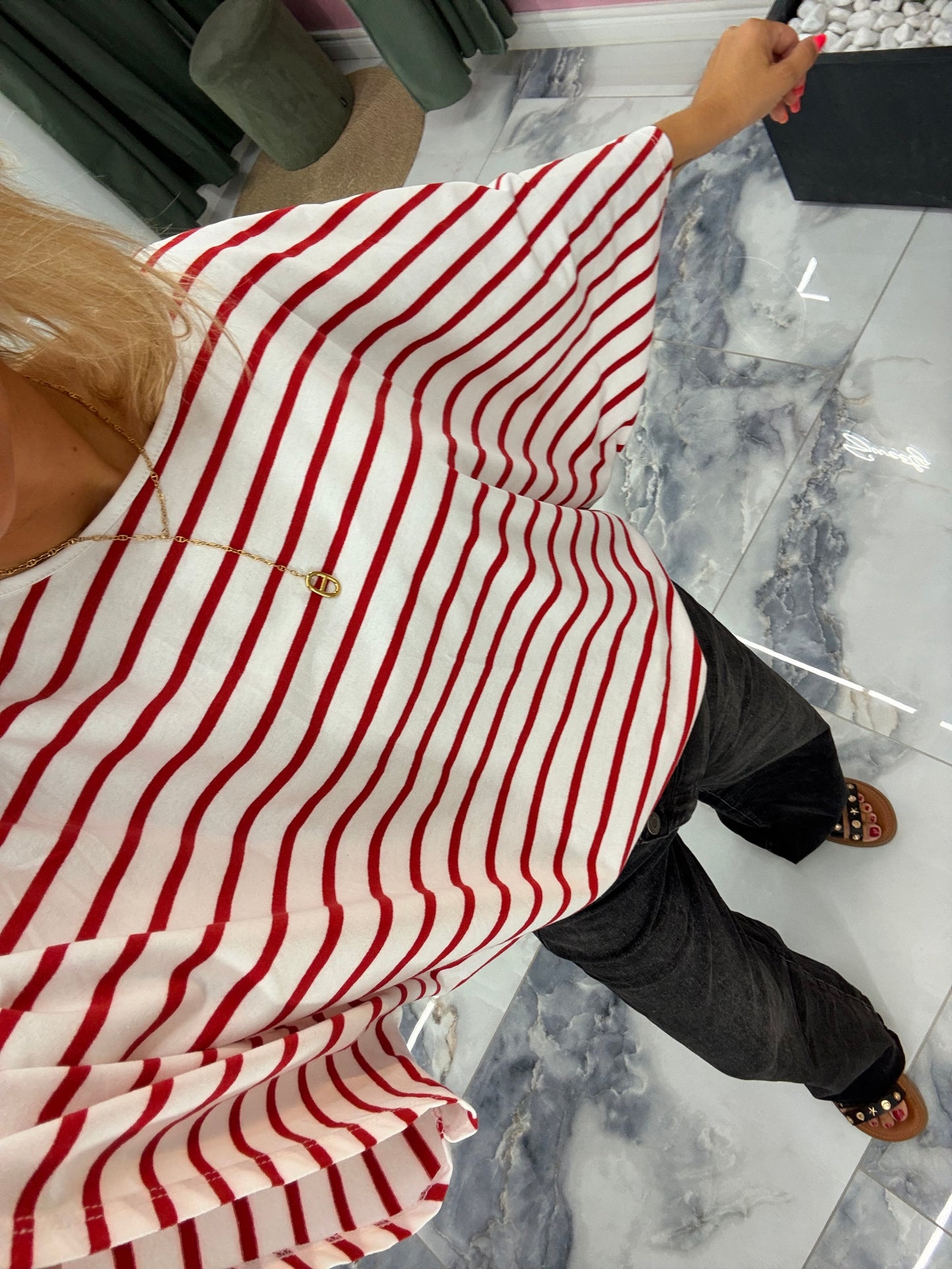 T-shirt Rayé V rouge / blanc