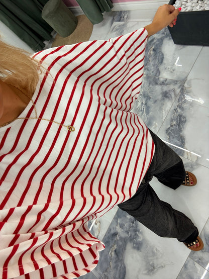 T-shirt Rayé V rouge / blanc