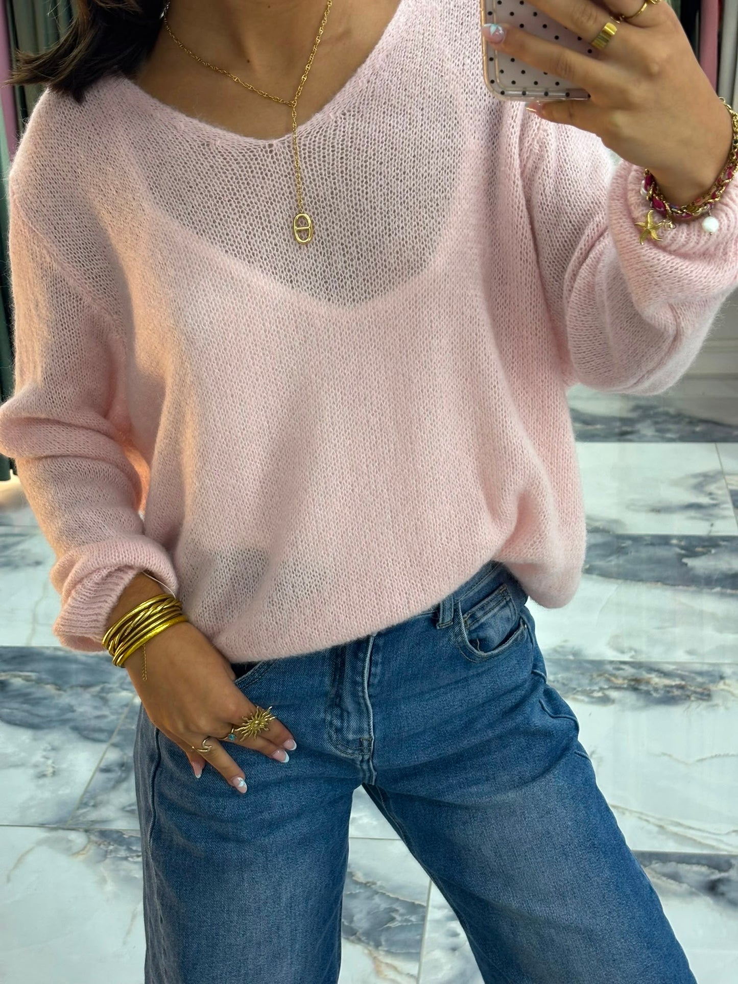 Pull COCO alpaga rose poudré
