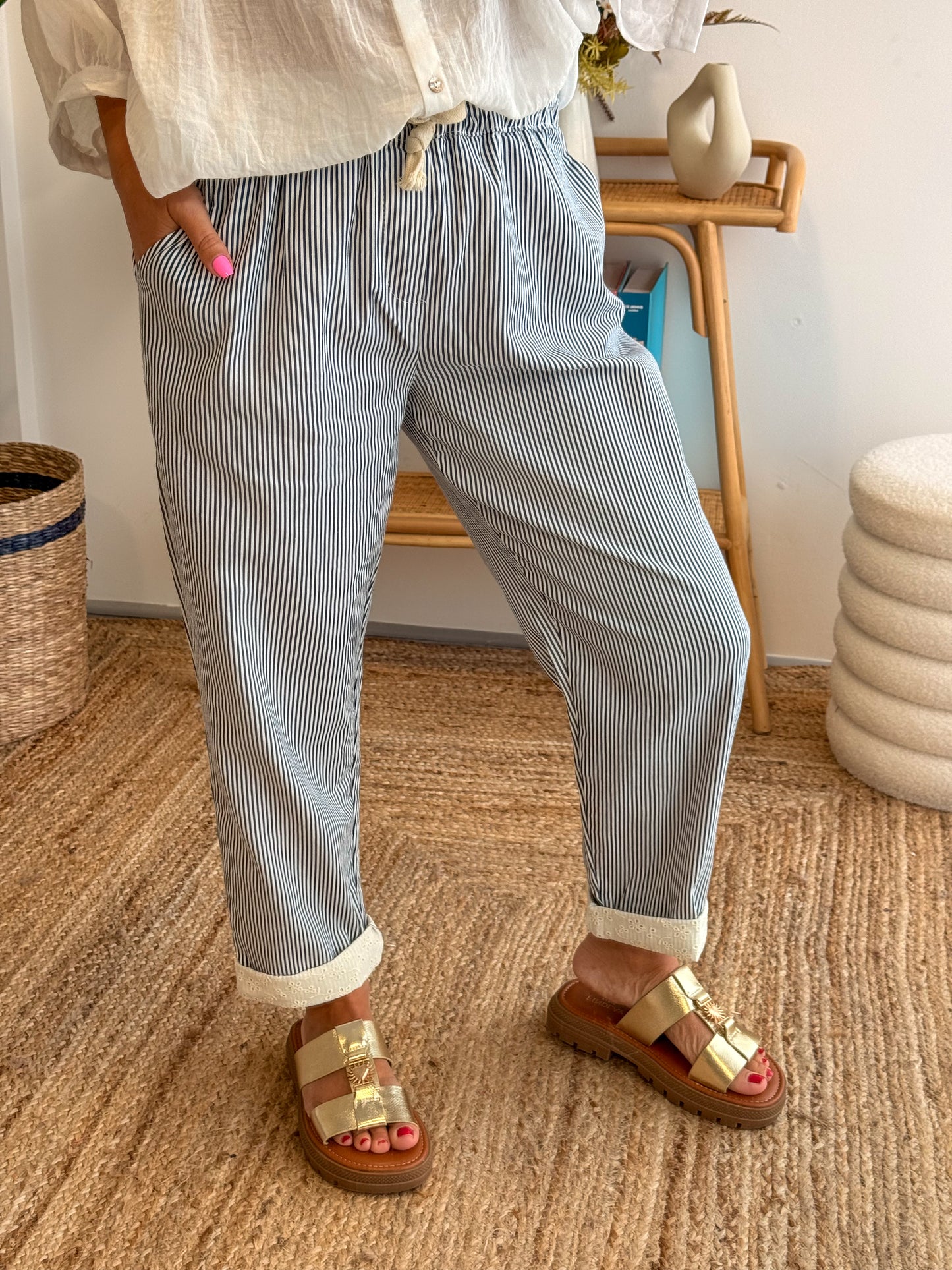Pantalon ANAÏS rayures marine