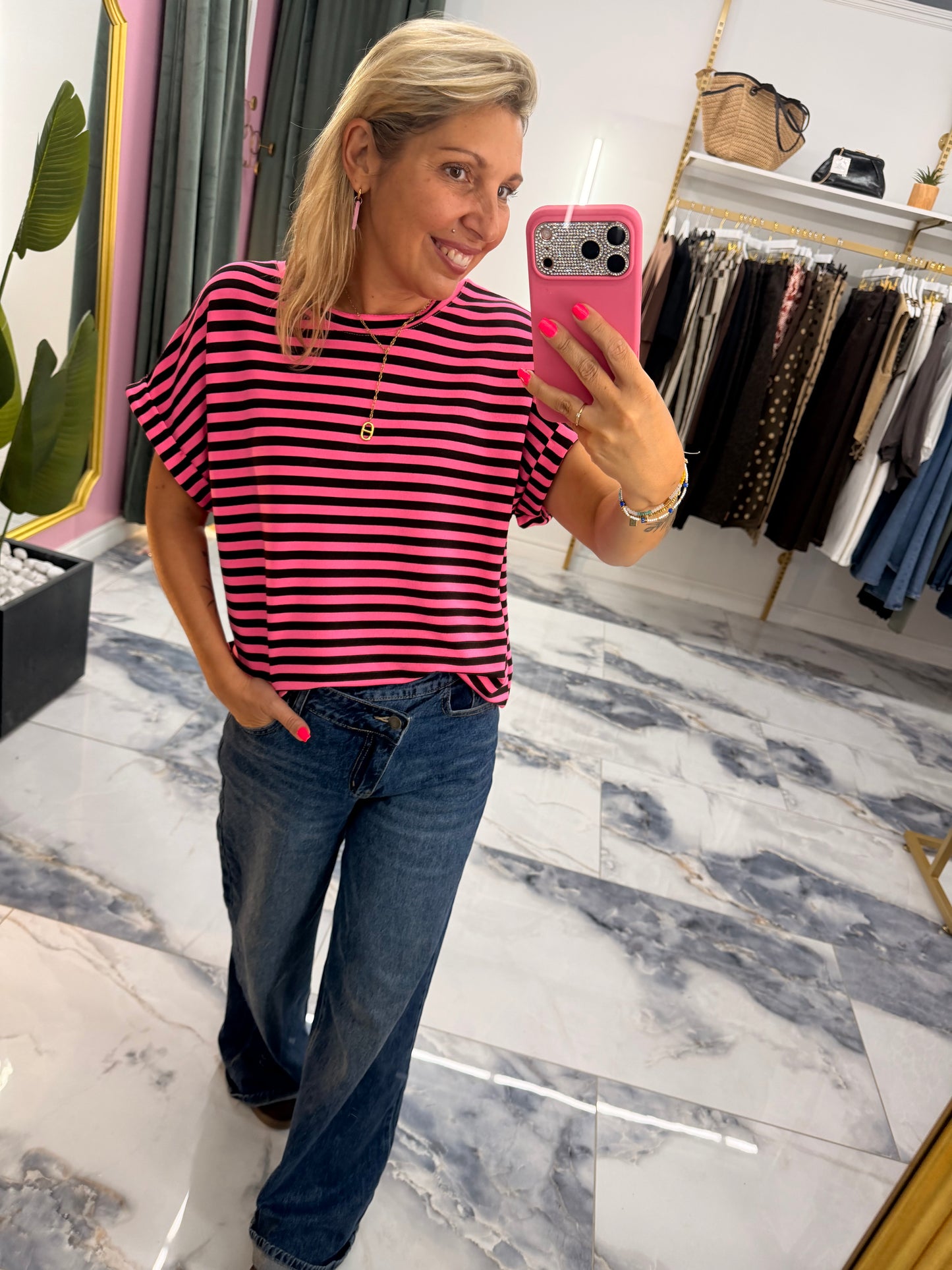 T-Shirt MARINETTE rose/noir