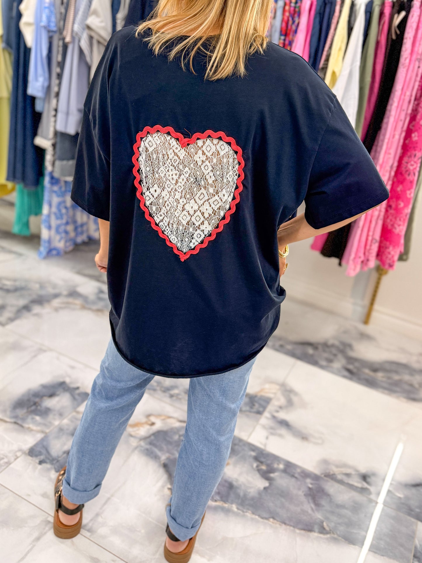 T-shirt CŒUR dentelle marine