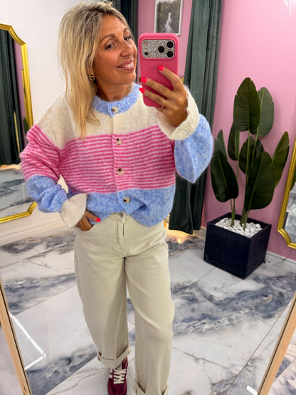 Gilet SUZIE rose/bleu