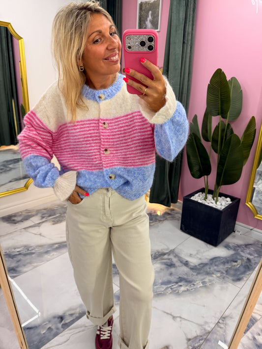 Gilet SUZIE rose/bleu