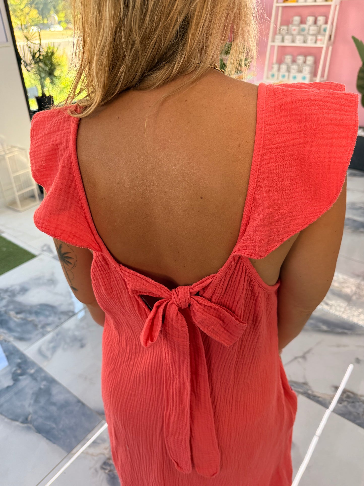 Robe SELENE gaze de coton corail