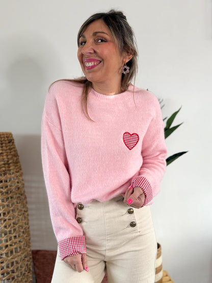 Pull VALENTINE rose cœur Vichy