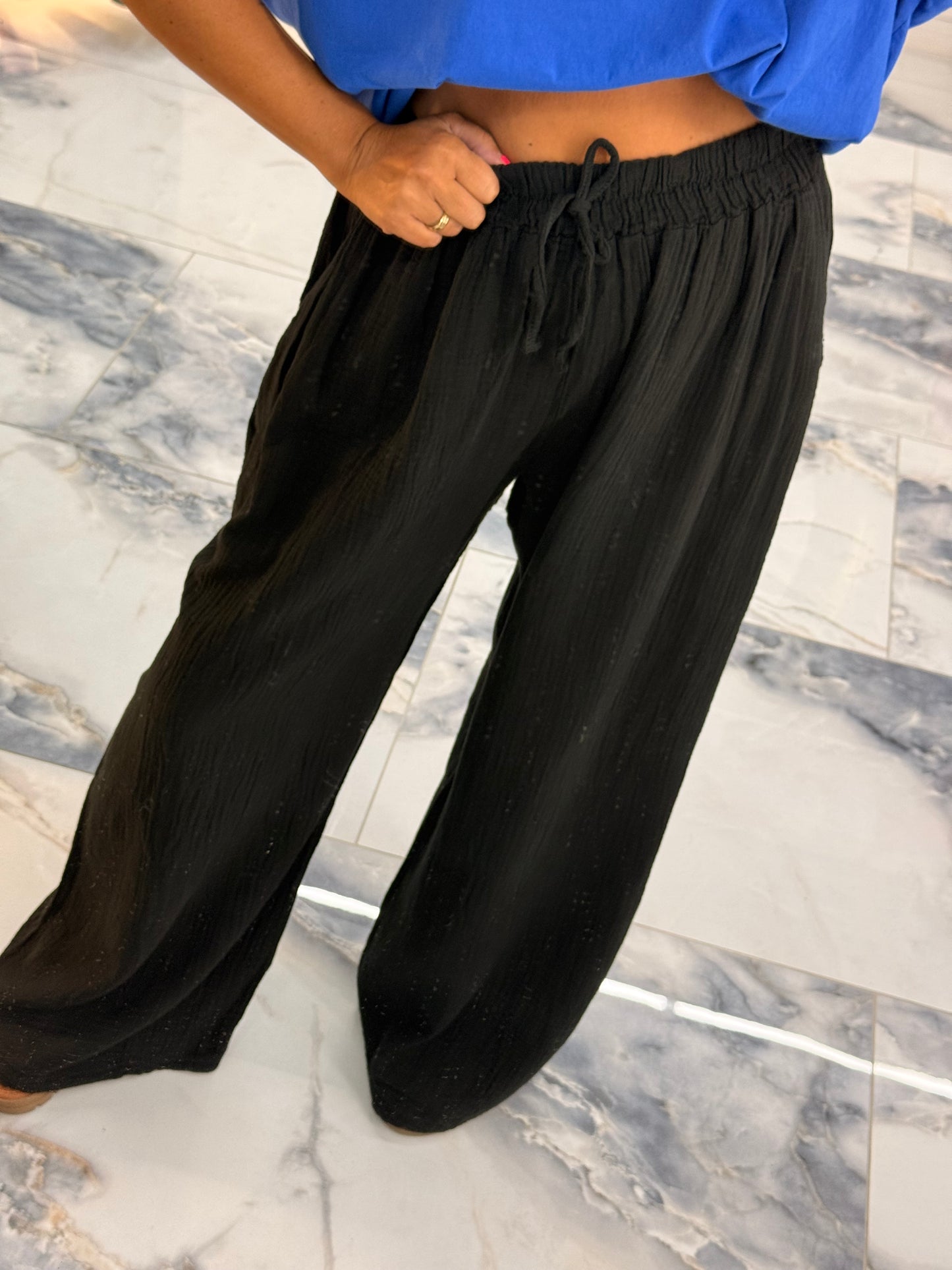 Pantalon JEANNETTE gaze de coton noir