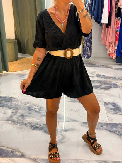Combishort SANDY gaze de coton noir