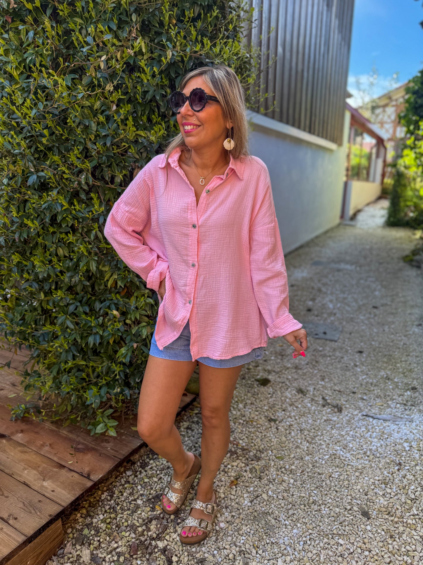 Chemise JONAS gaze de coton rose