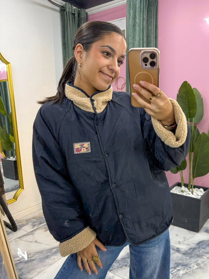 Veste NUAGE réversible marine/beige foncé