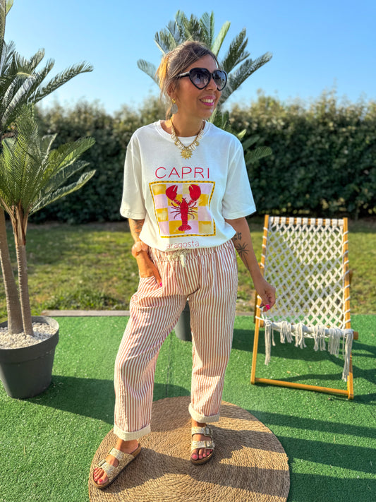 Pantalon BOrD De Mer rayé vieux rose