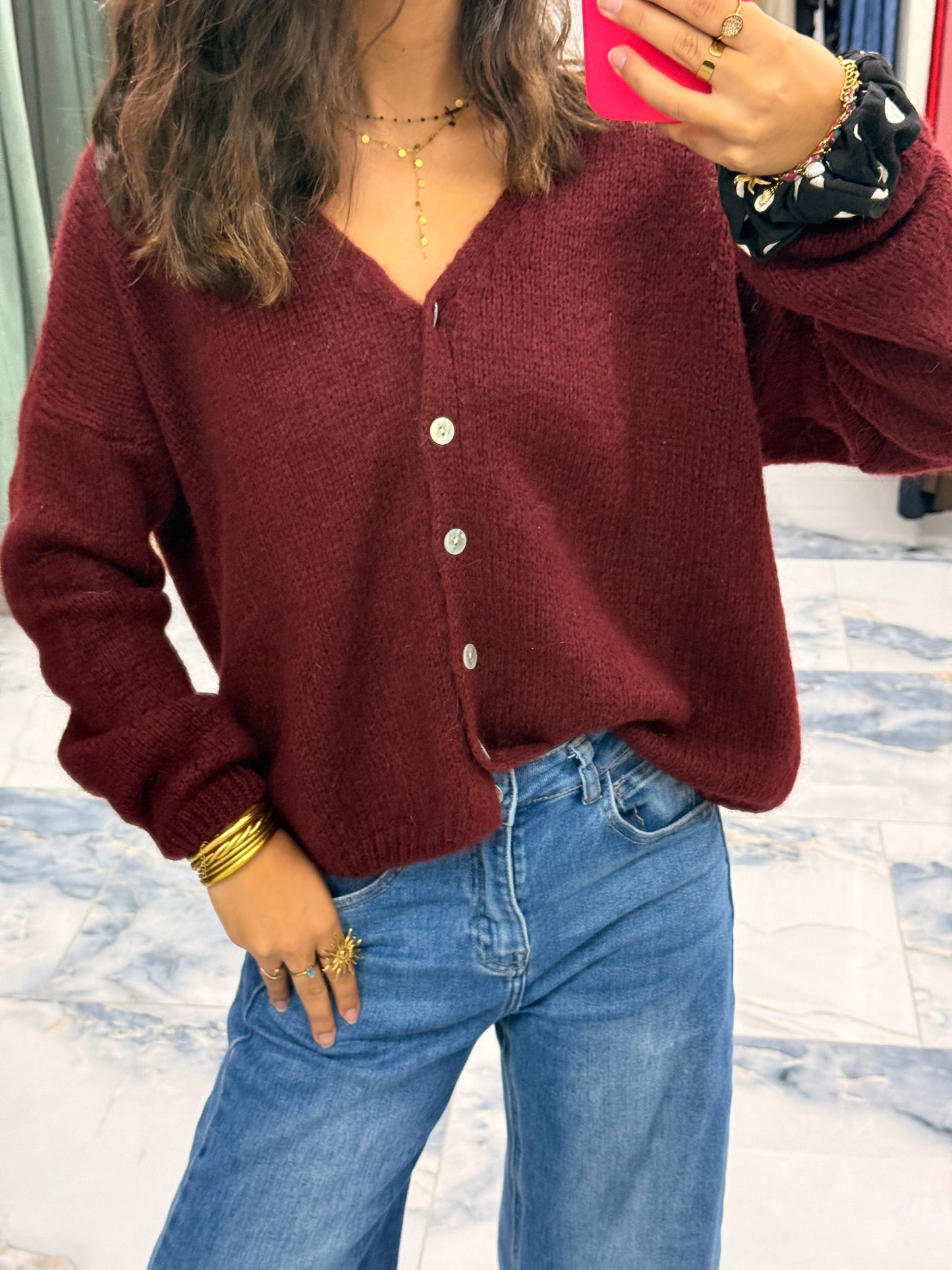 Gilet col V EMMY bordeaux
