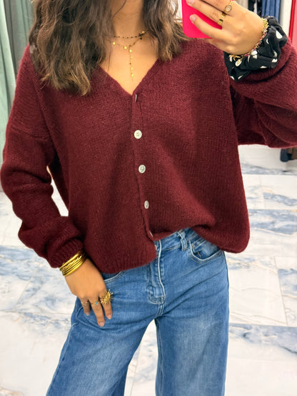 Gilet col V EMMY bordeaux