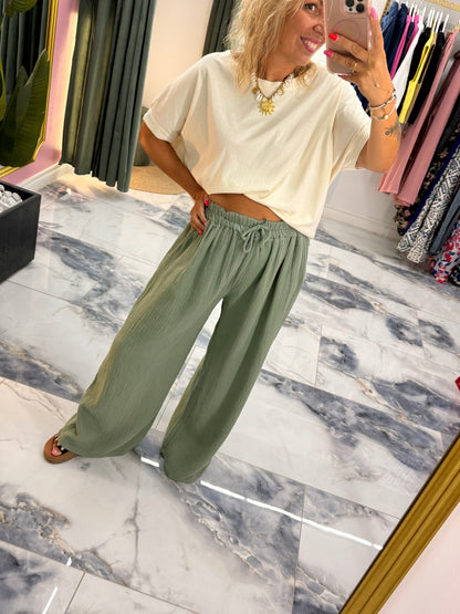 Pantalon JEANNETTE gaze de coton kaki