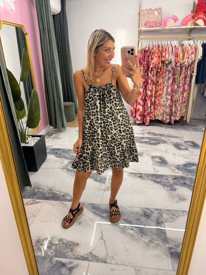 Robe LOLA gaze de coton léopard