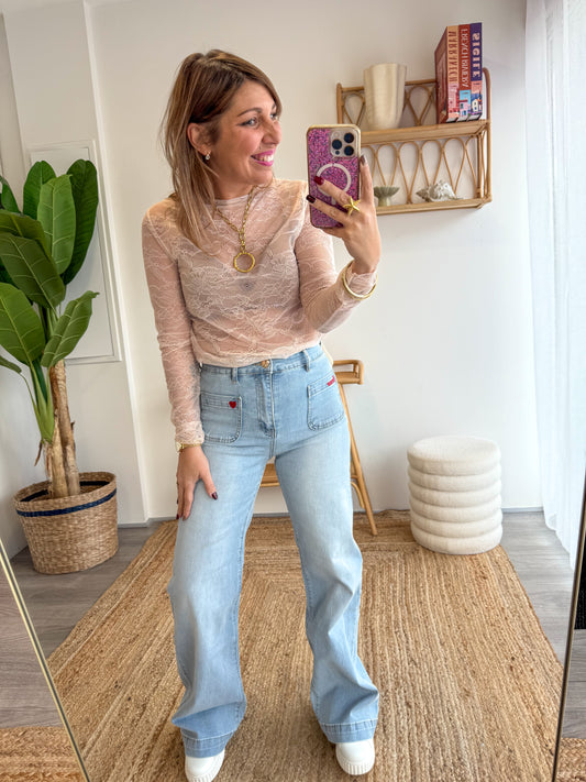 Top DENTELLE rose pale