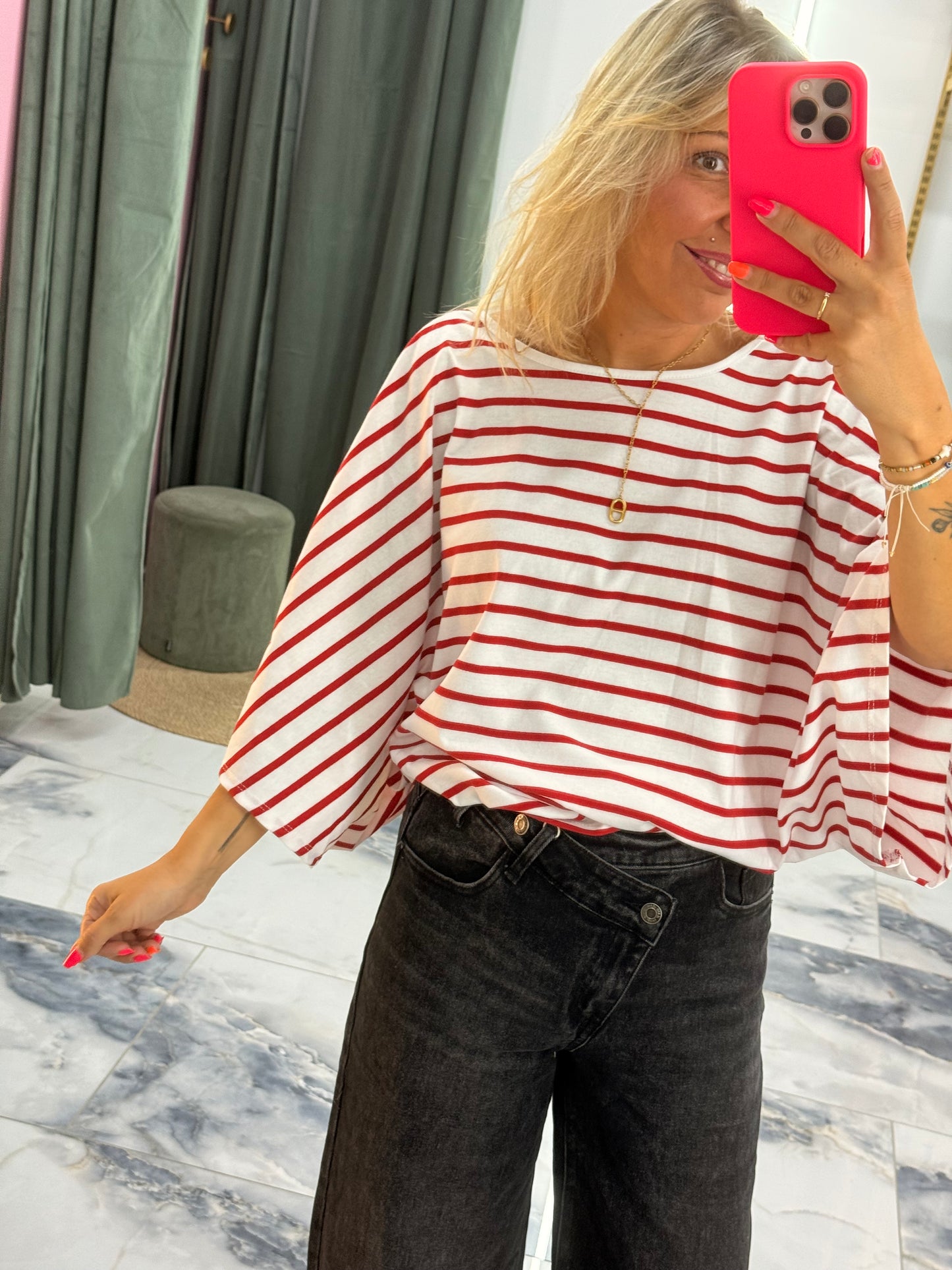 T-shirt Rayé V rouge / blanc