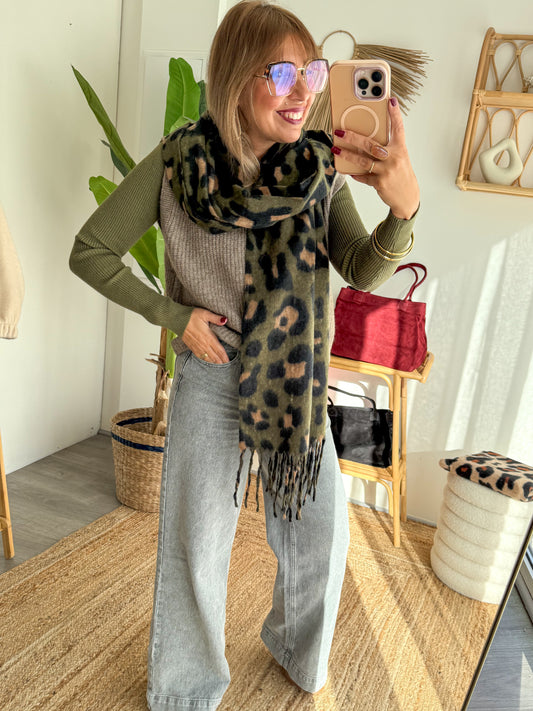 Écharpe LÉOPARD kaki