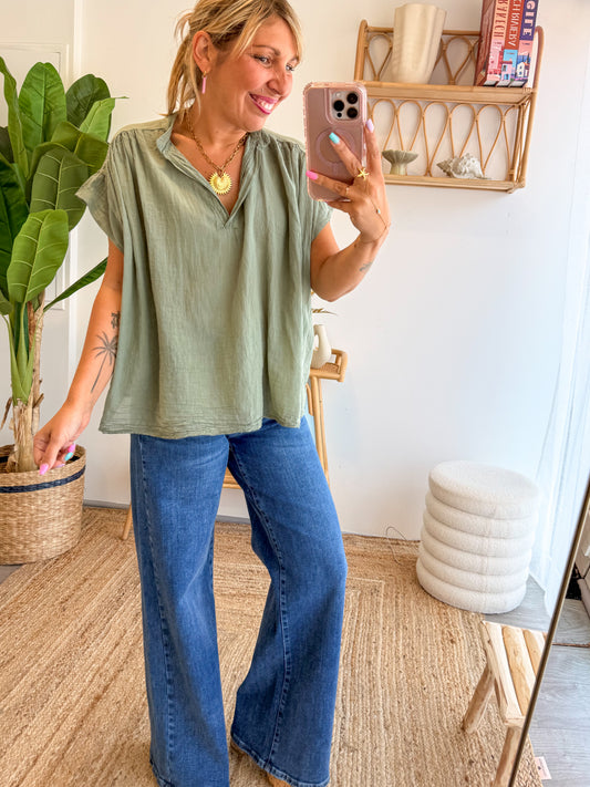 Blouse CAPRI voile de coton kaki