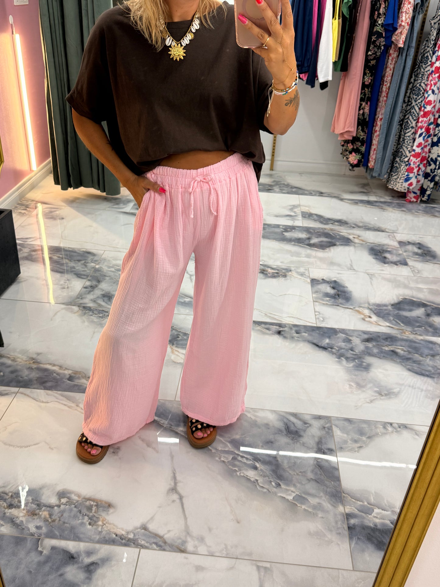 Pantalon JEANNETTE gaze de coton rose