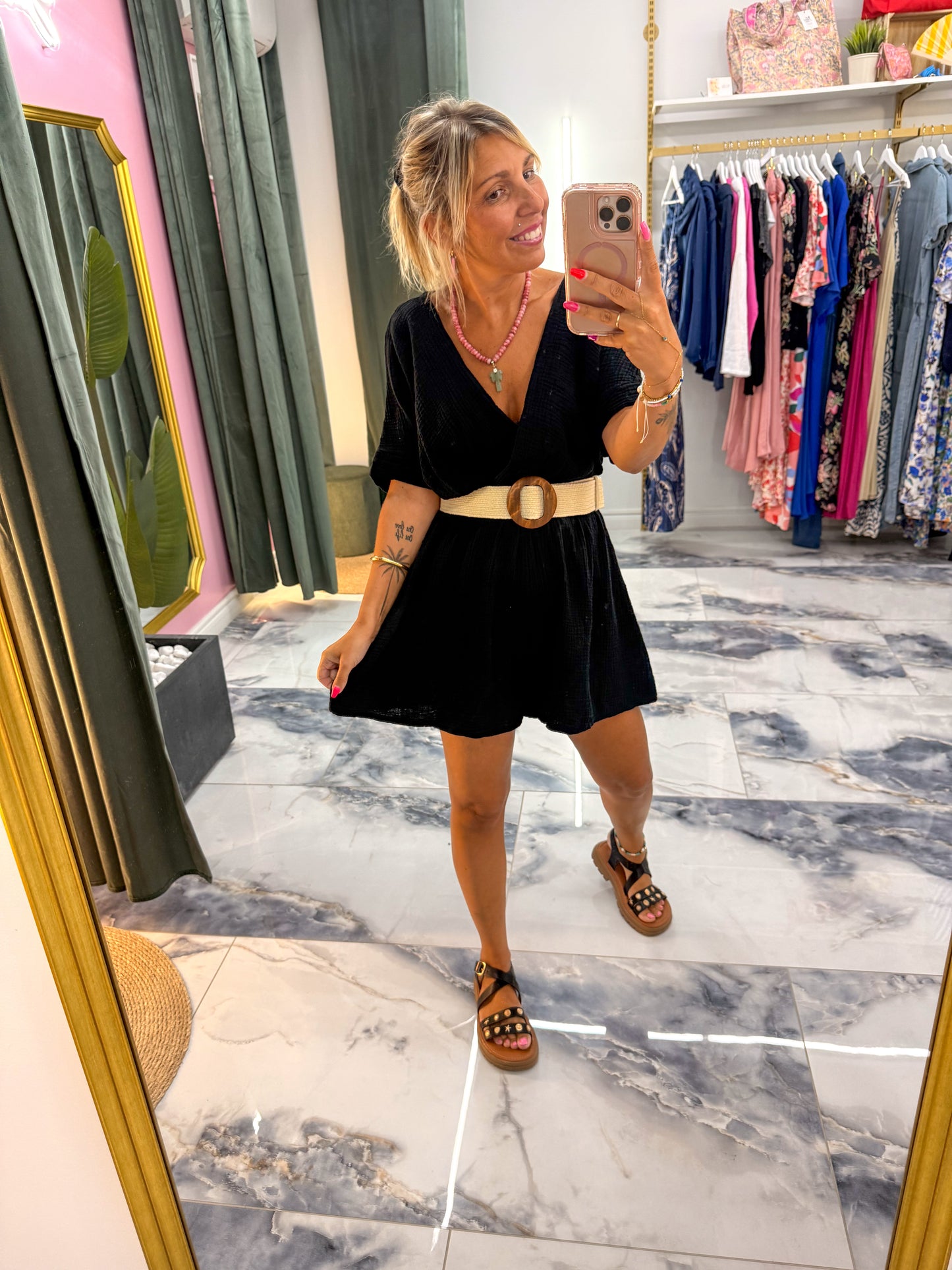 Combishort SANDY gaze de coton noir