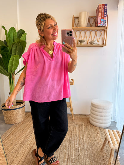 Blouse CAPRI voile de coton Fushia