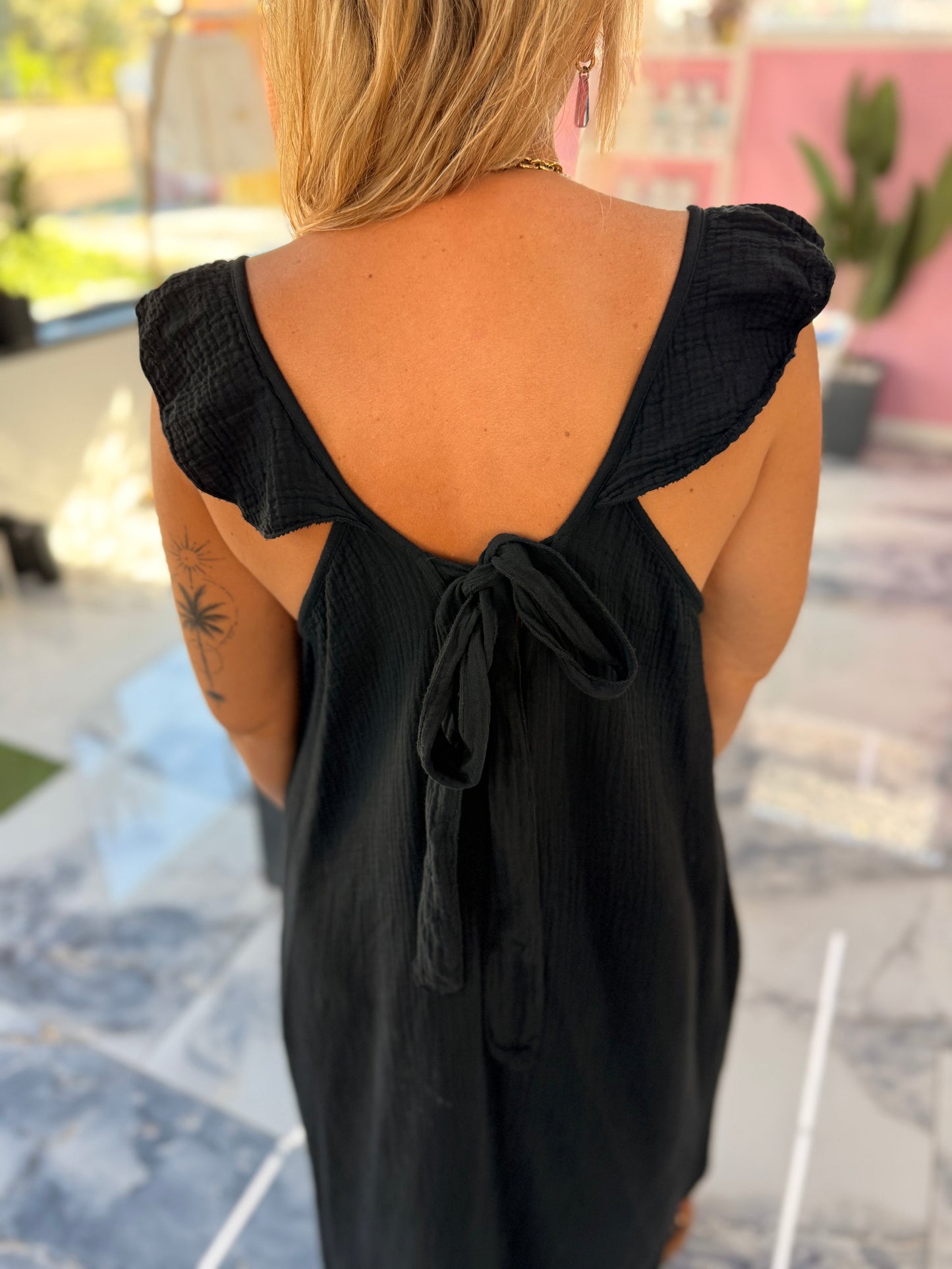Robe SELENE gaze de coton noir