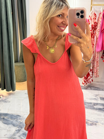 Robe SELENE gaze de coton corail