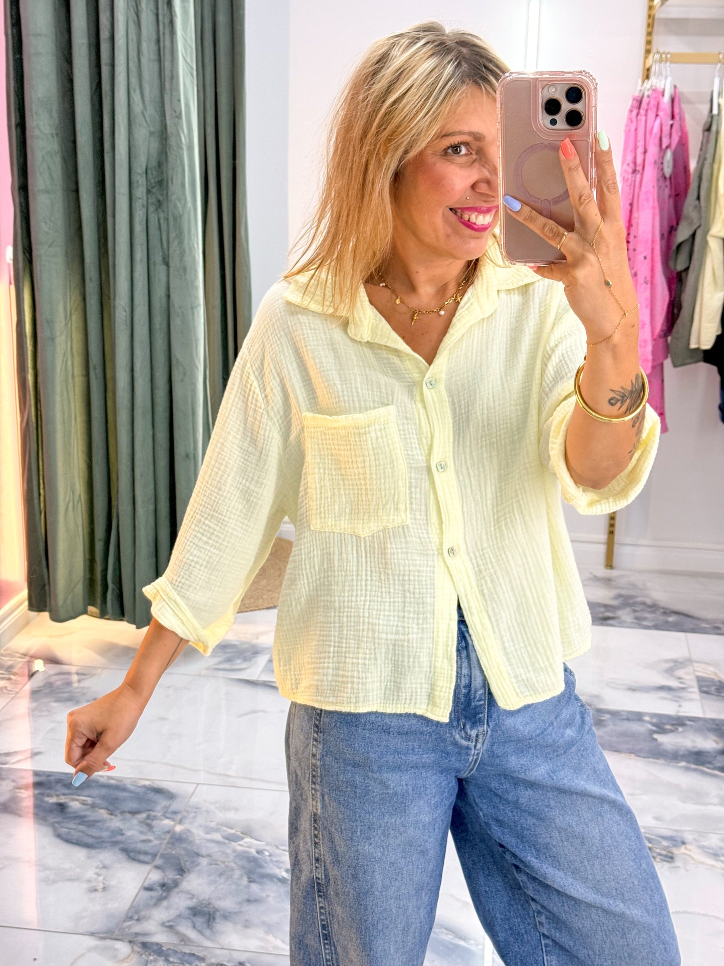 Chemise SWEET gaz de coton jaune