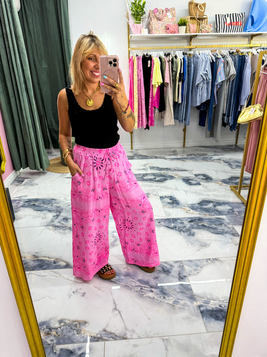 Pantalon BANDANA gaze de coton rose fluo
