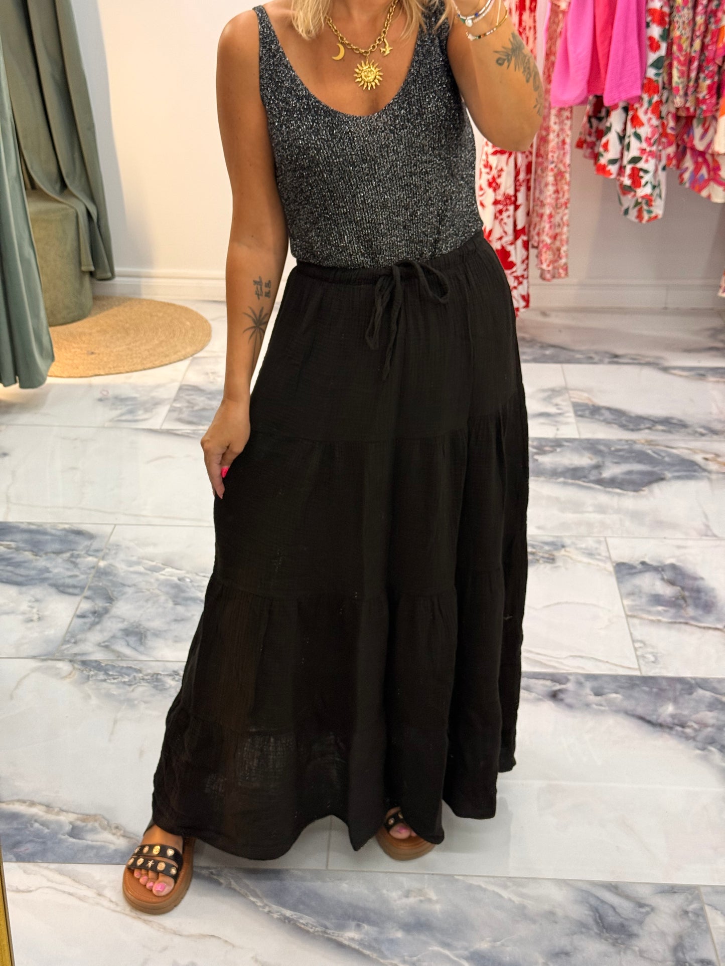 Jupe GARANCE gaze de coton noir