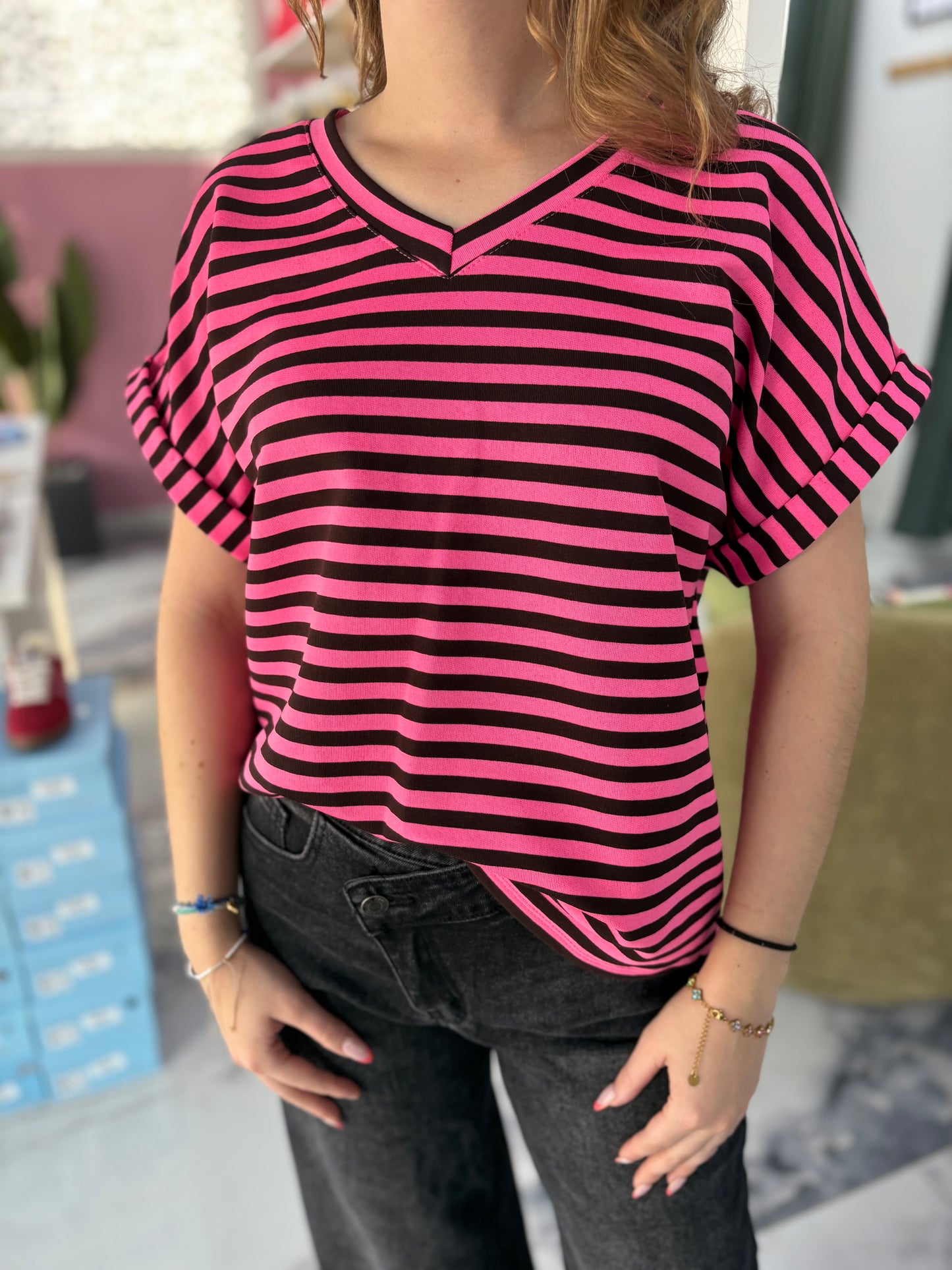 T-shirt MARINETTE rose/noir COL V